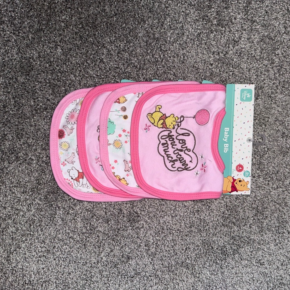 Winnie the Pooh Pink Baby Bibs - Pack of 4